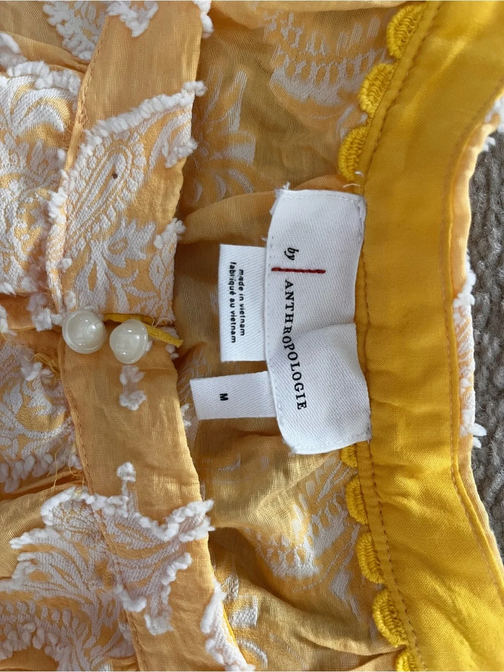 Anthropologie Yellow Lace Puff-Sleeve Blouse